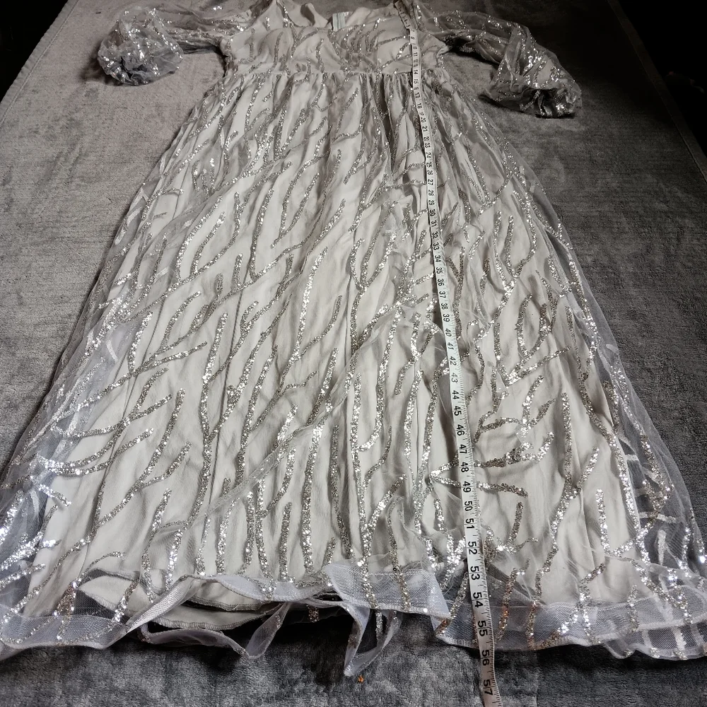 Icy Princess Silver Glitter & Gray Long Sleeve Event Evening Dress Size XL - Picture 8 of 10